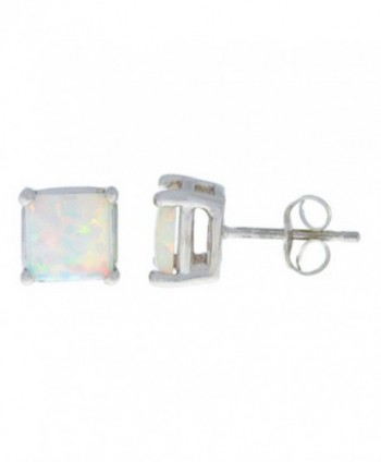 Simulated Opal Princess Cut Stud Earrings .925 Sterling Silver Rhodium Finish - CM11LFZCXID