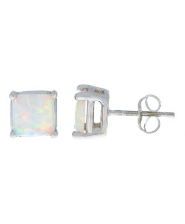 Simulated Opal Princess Cut Stud Earrings .925 Sterling Silver Rhodium Finish - CM11LFZCXID