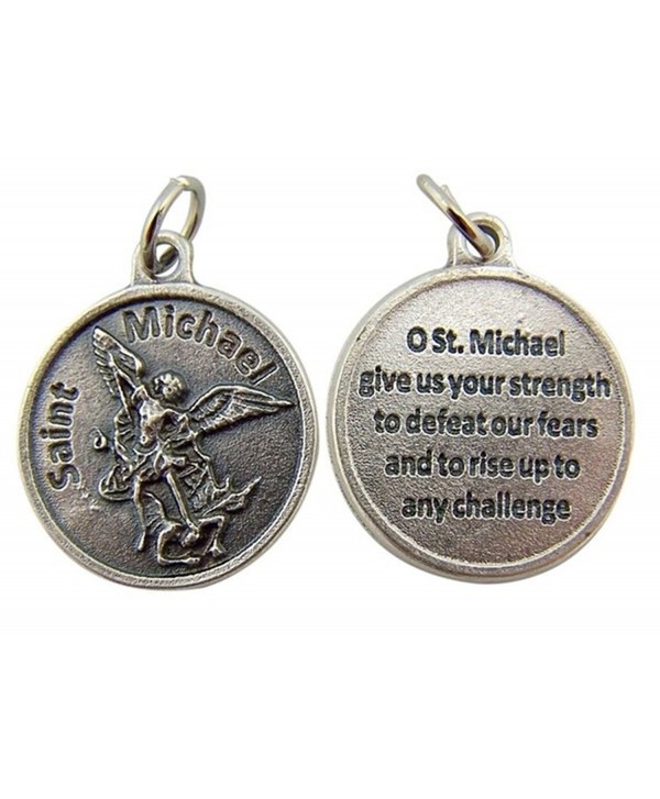 Silver Toned Base Catholic Saint Medal with Prayer Protection Pendant- 3/4 Inch - CX11DY8N739