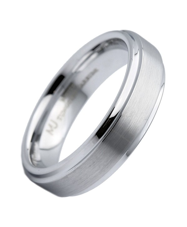 MJ 6mm White Tungsten Carbide Brushed Wedding Ring Recessed edge - CS12O6TO8WM