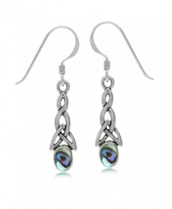 Puau/Abalone Shell Inlay 925 Sterling Silver Triquetra Celtic Knot Dangle Hook Earrings - CH128FH2O2X