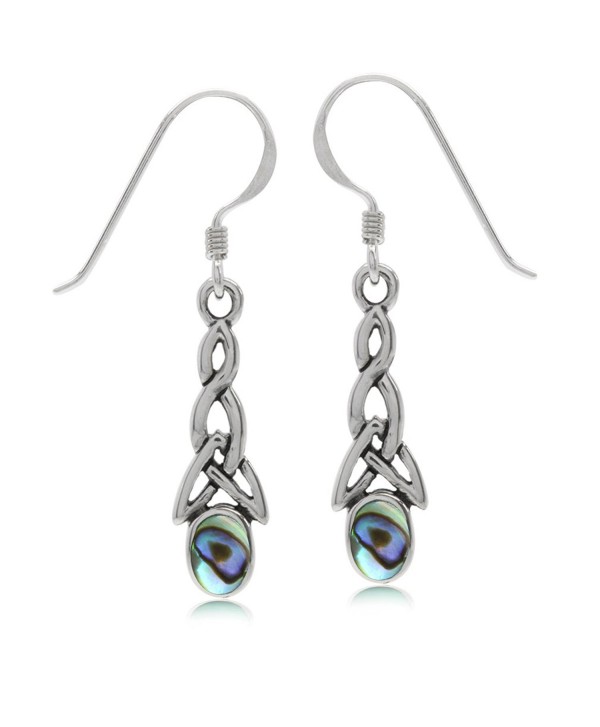 Puau/Abalone Shell Inlay 925 Sterling Silver Triquetra Celtic Knot Dangle Hook Earrings - CH128FH2O2X