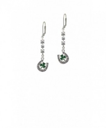 Irish Luck Horseshoe with Shamrock - Crystal Madison Leverback Earrings - CN1839LM6TI