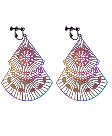 Clip On Earrings Geometric Colorful Tassel Earrings Dangle Black Plated Proms Gift - CG1887HEHQ6
