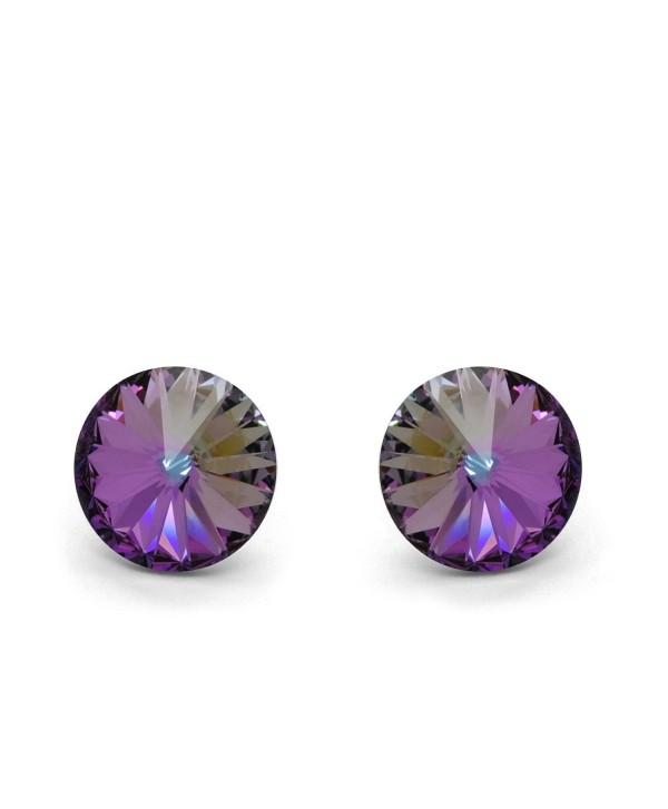 Sterling Silver 925 Made with Swarovski Elements Round Stud Earrings Pink Purple Blue - CZ11OIS00Q1