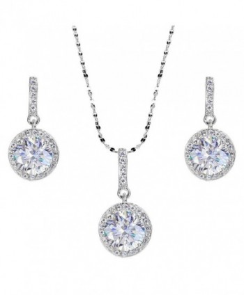 EVER FAITH 925 Sterling Silver CZ Gorgeous Round Cut Wedding Pendant Necklace Earrings Set - A-Clear - CP1200EU2XH