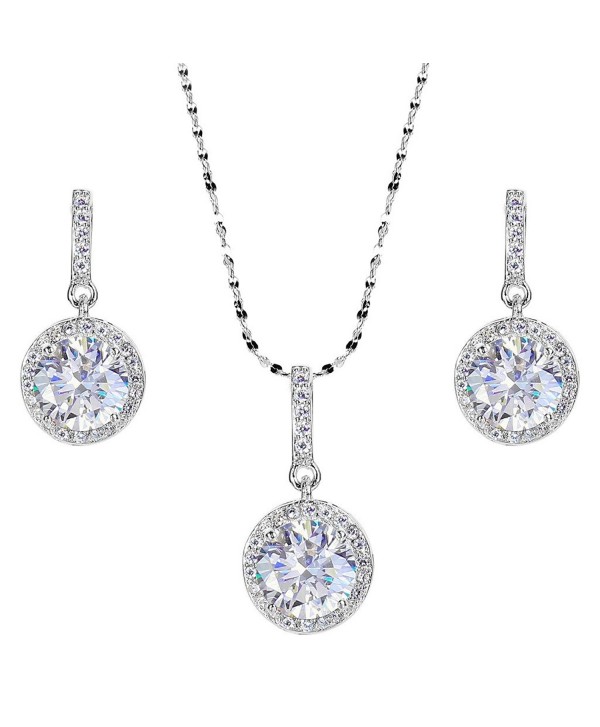 EVER FAITH 925 Sterling Silver CZ Gorgeous Round Cut Wedding Pendant Necklace Earrings Set - A-Clear - CP1200EU2XH