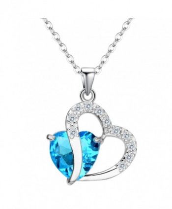 EleQueen 925 Sterling Silver Full Cubic Zirconia A Heart Full of Eternal Love Pendant Necklace - Aquamarine Color - CW12E90H3QH