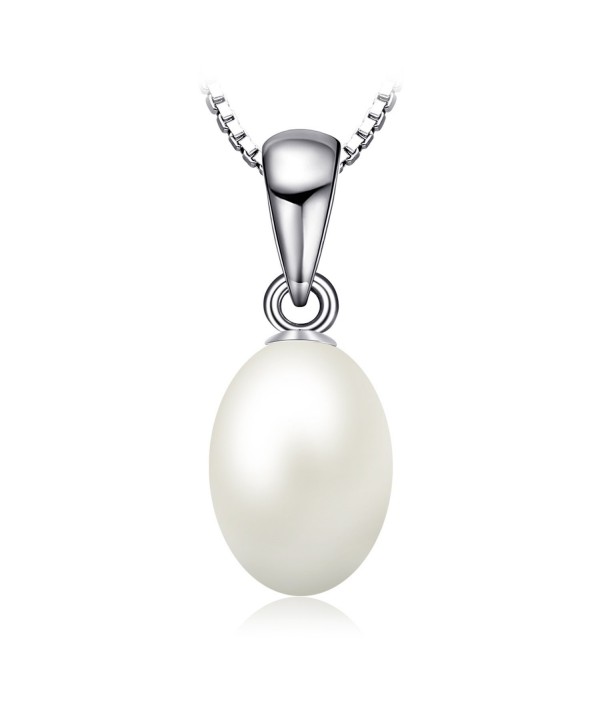 JewelryPalace 925 Sterling Silver Freshwater Cultured 8-10mm White Pearl Chain Pendant Necklace 18 Inches - CH12N8O6R9D