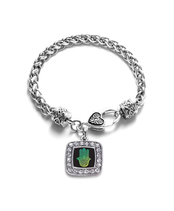 Hamsa Charm Classic Silver Plated Square Crystal Bracelet - CQ11LI43MS1