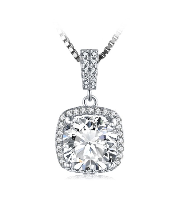JewelryPalace Cushion 3ct Cubic Zirconia Halo Solitaire 925 Sterling Silver Pendant Necklace 18 Inches - CI12EJ9FFD1
