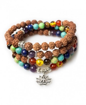 Christmas Buddhist Rudraksha Buddha Gemstone Bracelet - Rudraksha-Buddha-Lotus - CU187MXUYCK