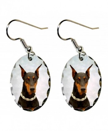 Canine Designs Doberman Pinscher Scalloped Edge Oval Earrings - C5117521KLB