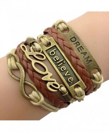 Time Pawnshop Handmade Bronze Dream Believe Love Braided Multilayer Adjustable Leather Bracelet - CA12C1G28GB