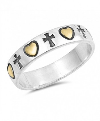 Gold-Tone Heart Cross Promise Eternity Ring .925 Sterling Silver Band Sizes 4-10 - CR184Y78HWS