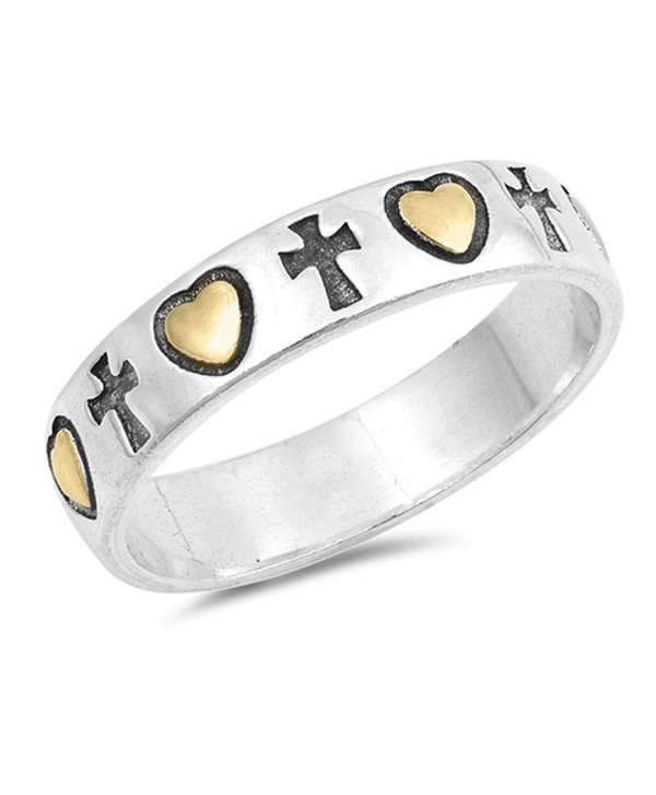 Gold-Tone Heart Cross Promise Eternity Ring .925 Sterling Silver Band Sizes 4-10 - CR184Y78HWS