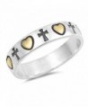 Gold-Tone Heart Cross Promise Eternity Ring .925 Sterling Silver Band Sizes 4-10 - CR184Y78HWS