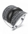 Dnswez 22mm Width Black Marcasite Stones Wide Band Silver Statement Ring for Women Men - CO12LB3II9V