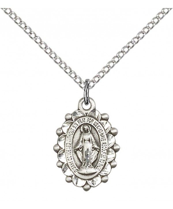 Sterling Silver Miraculous Pendant with 18" Stainless Steel Lite Curb Chain. - C312836JBVD