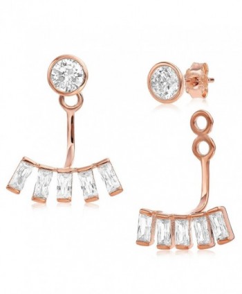Ear Jacket 2 in 1 Rose 14k Gold Plated-Sterling Silver- CZ AAA Quality Stud and Jacket Earrings Set - CS127KYZP73