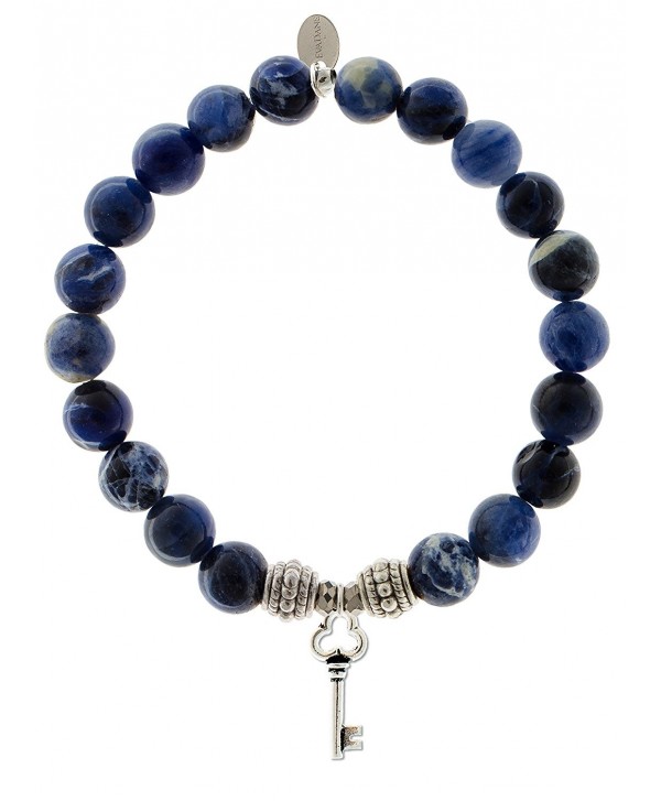 EvaDane Natural Sodalite Gemstone Rope Bead Key Charm Stretch Bracelet - CG18676ZINY