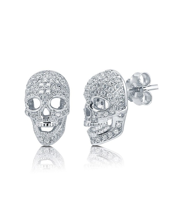 BERRICLE Rhodium Plated Sterling Silver Cubic Zirconia CZ Skull Bones Fashion Stud Earrings - CN119032CQZ