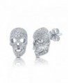 BERRICLE Rhodium Plated Sterling Silver Cubic Zirconia CZ Skull Bones Fashion Stud Earrings - CN119032CQZ