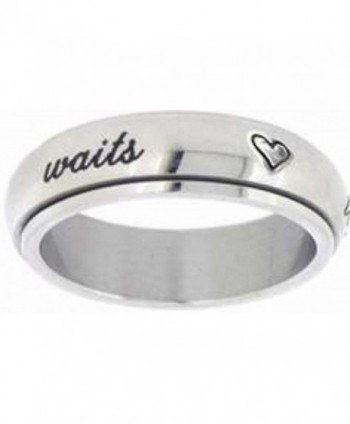 Solid Rock Jewelry STAINLESS STEEL CURSIVE "true love waits" WITH HEARTS SPIN RING STYLE 389 - C611EUW4H7X