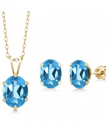 3.10 Ct Oval Swiss Blue Topaz Gold Plated Silver Pendant Earrings Set - CR118SGGNBP