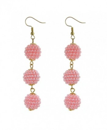 MELUOGE Women's Manual Thread Ball Drop Tassel Thread Ball Dangle Earrings Thread Drop Earrings - Bead( Pink) - CC187CR6L5T