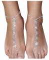 2 Pieces Beach Barefoot Adorn Alloy Golden Rhinestone Foot Anklet Chain - Sliver - C612284FFTD