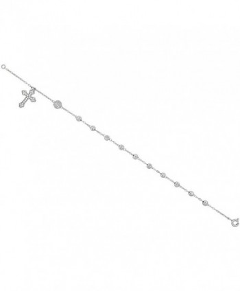 Sterling Silver Rosary Bracelet Diamond Cut Beads Cubic Zirconia Stones- 7 - 8 inch - CT11Q0R3O2P