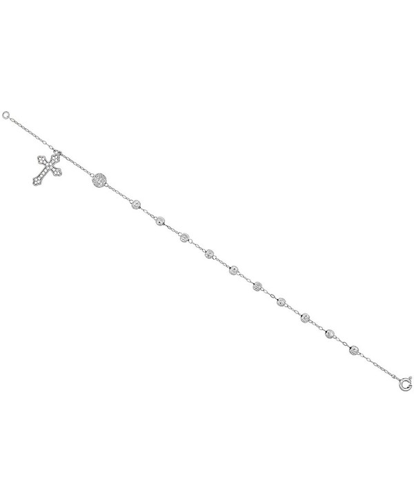 Sterling Silver Rosary Bracelet Diamond Cut Beads Cubic Zirconia Stones- 7 - 8 inch - CT11Q0R3O2P