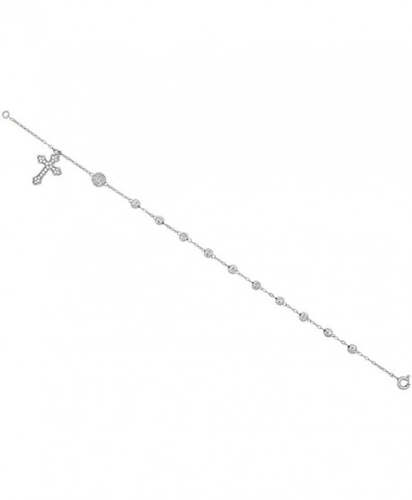 Sterling Silver Rosary Bracelet Diamond Cut Beads Cubic Zirconia Stones- 7 - 8 inch - CT11Q0R3O2P