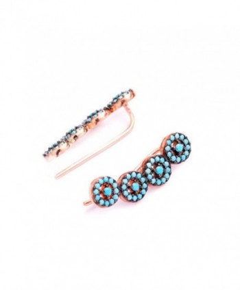 Ear Climber Crawler Cuff Earrings Turquoise Rose Gold Plated - CB184UC3OMU