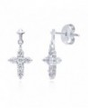 BERRICLE Rhodium Plated Sterling Silver Cubic Zirconia CZ Cross Fashion Dangle Drop Earrings - CU12KUQENF3