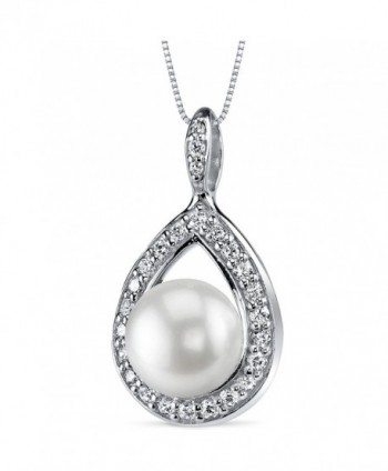 Halo Teardrop 10.0mm Freshwater Cultured Pearl Pendant Necklace Sterling Silver - CV11FAWP3DN