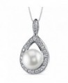 Halo Teardrop 10.0mm Freshwater Cultured Pearl Pendant Necklace Sterling Silver - CV11FAWP3DN