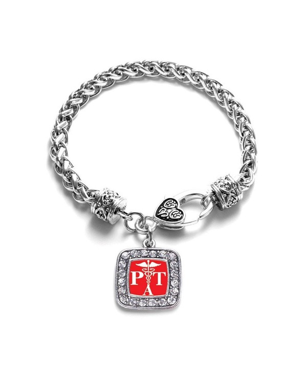 Physical Therapist Assistant Classic Silver Plated Square Crystal Charm Bracelet - CW11U7O1FX7