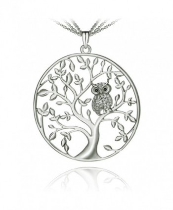SCIONE Czech Stones Owl Kabala Tree of Life Pendant Necklace with 27 Inch Chain (Silver) - C712NSWJLOK