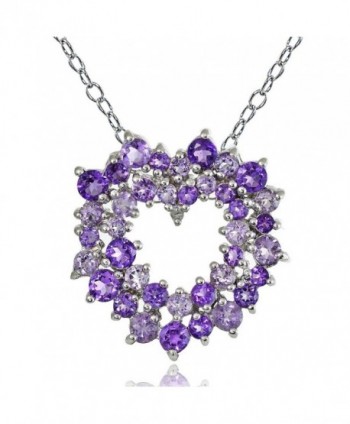 Sterling Silver African Amethyst- Amethyst and Diamond Accent Cluster Heart Necklace - CL12INSQUH9