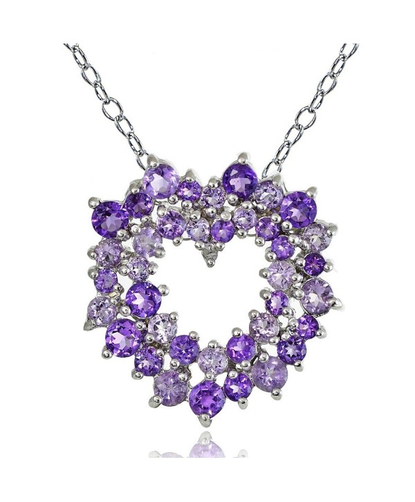 Sterling Silver African Amethyst- Amethyst and Diamond Accent Cluster Heart Necklace - CL12INSQUH9
