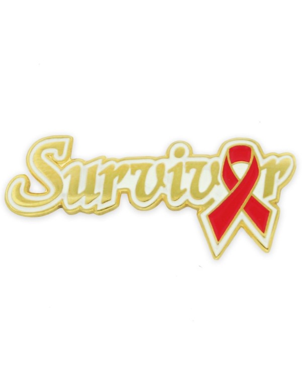 PinMart's Red Awareness Ribbon Survivor Enamel Lapel Pin - C611QJAKZPL