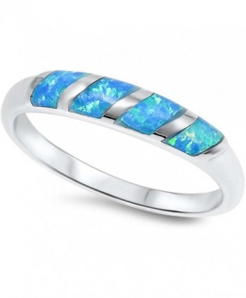 New Style Lab Created Blue Opal Band .925 Sterling Silver Ring Sizes 5-10 SRO17434 - CR11MBK6AKR
