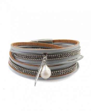 Genuine Leather Vintage Bracelet Jenia - leather wristband-gray - C418443WGHH