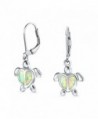 Bling Jewelry Synthetic White Opal Sea Turtle Rhodium Plated Silver Leverback Earrings - CQ11JXX53T5