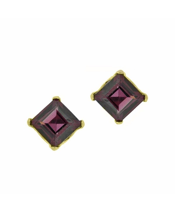 .80 cttw Square 4MM Red Rhodalite Garnet 10K Yellow Gold Stud Earrings - C412EKLFP8D