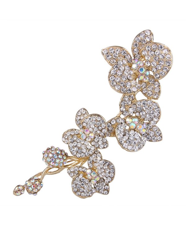 EVER FAITH 5 Inch Flower Orchid Clear Austrian Crystal Brooch Pendant Gold-Tone - CC11BGDKZ93