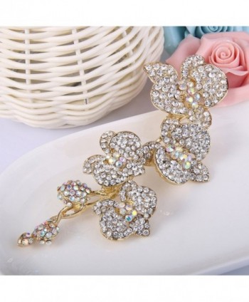 5 Inch Flower Orchid Clear Austrian Crystal Brooch Pendant Gold-Tone ...