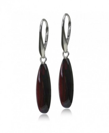 Sterling Silver Red Dark Amber Tear Drop Contemporary Leverback Earrings - C811F6GYSIZ